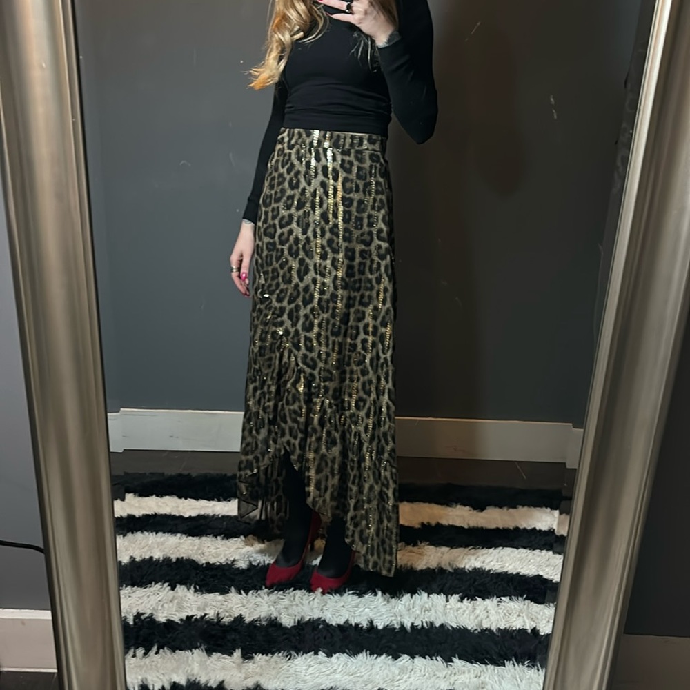 ba&sh metallic cheetah print maxi skirt